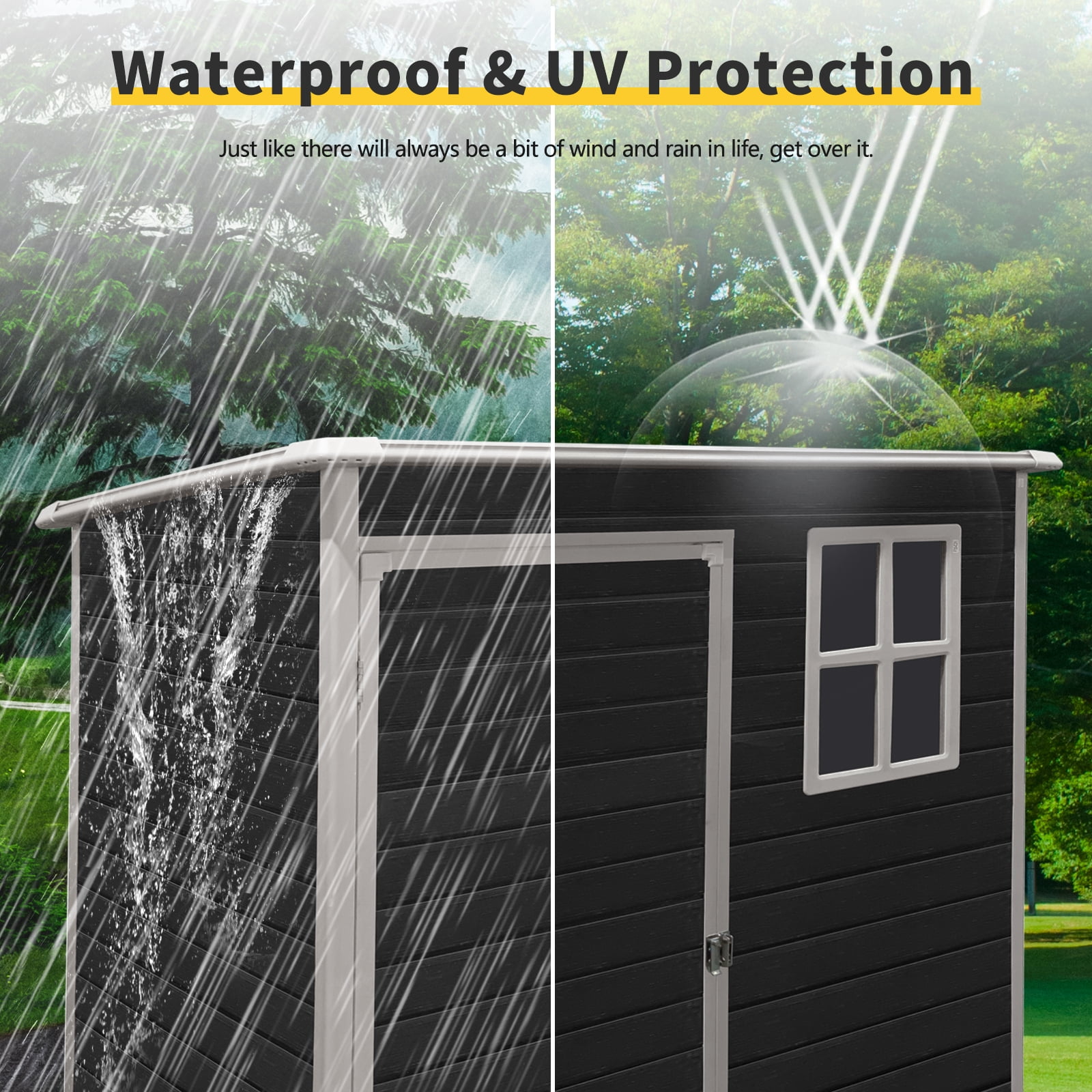 Alvantor 5 x 3 Ft Resin Storage Shed with Floor Outdoor Waterproof Garden Shed with Window and Lockable Door for Backyard, Garden, Patio Black