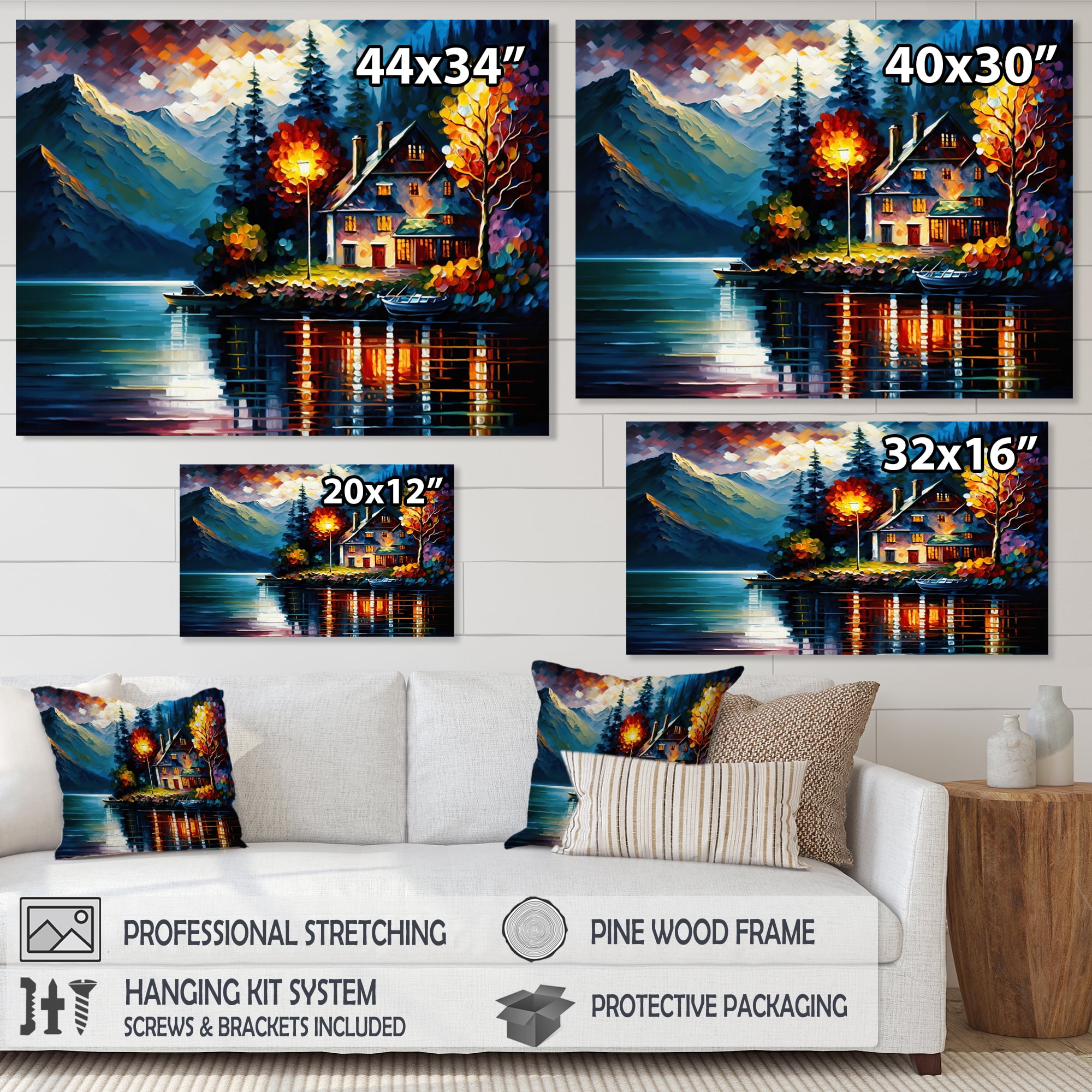 Designart Colorful Lakehouse By The Lake I Canvas Wall Art