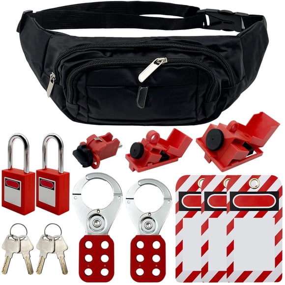 Kit de etiquetado de bloqueo - Disyuntor con abrazadera Grupo de bloqueo Cerrojos de bloqueo Etiqueta de bloqueo Disyuntor multipolar universal con bolsa de bolsillo (kit negro)