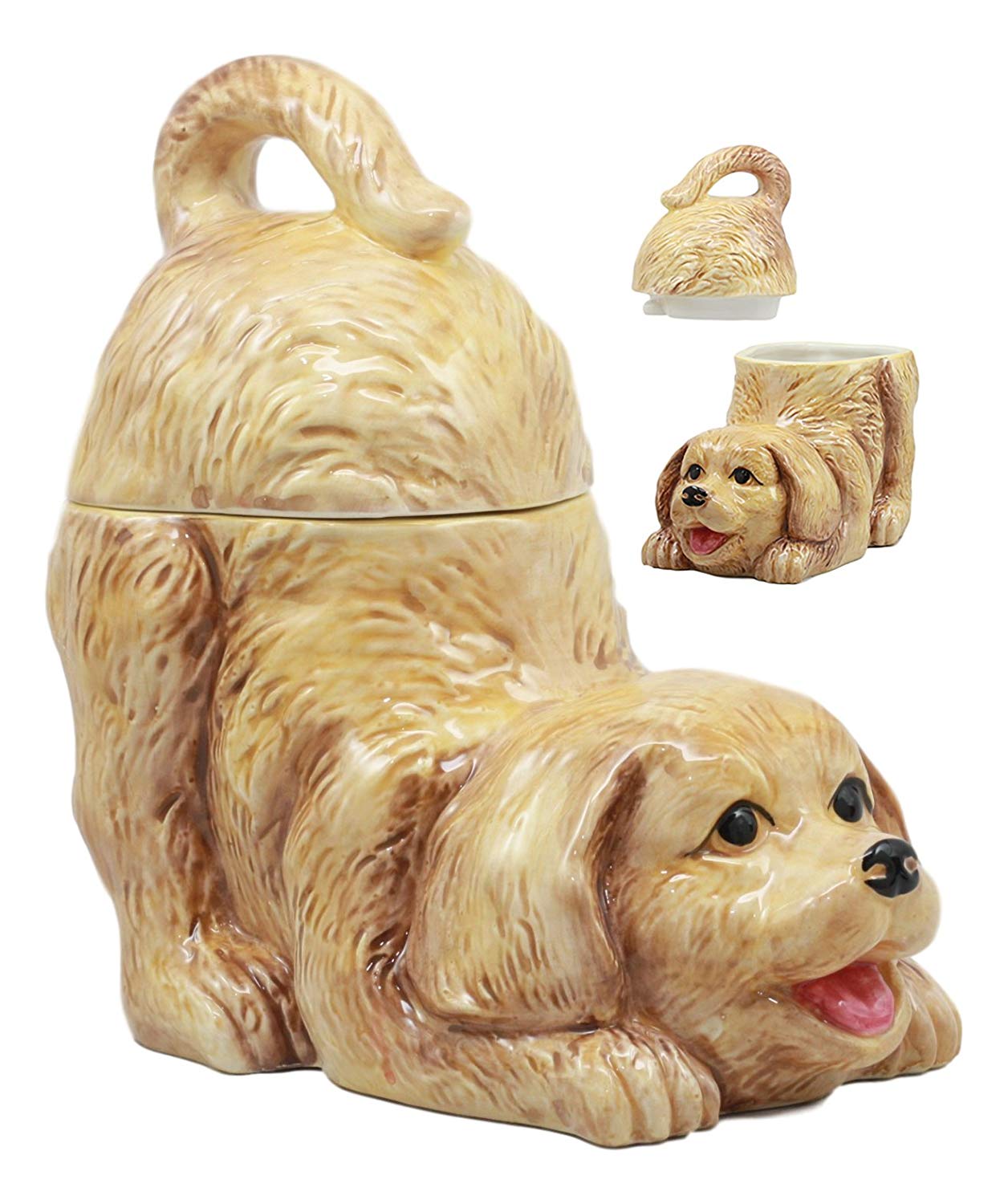 Ebros Ceramic Playful Golden Retriever Puppy Cookie Jar 8" Tall