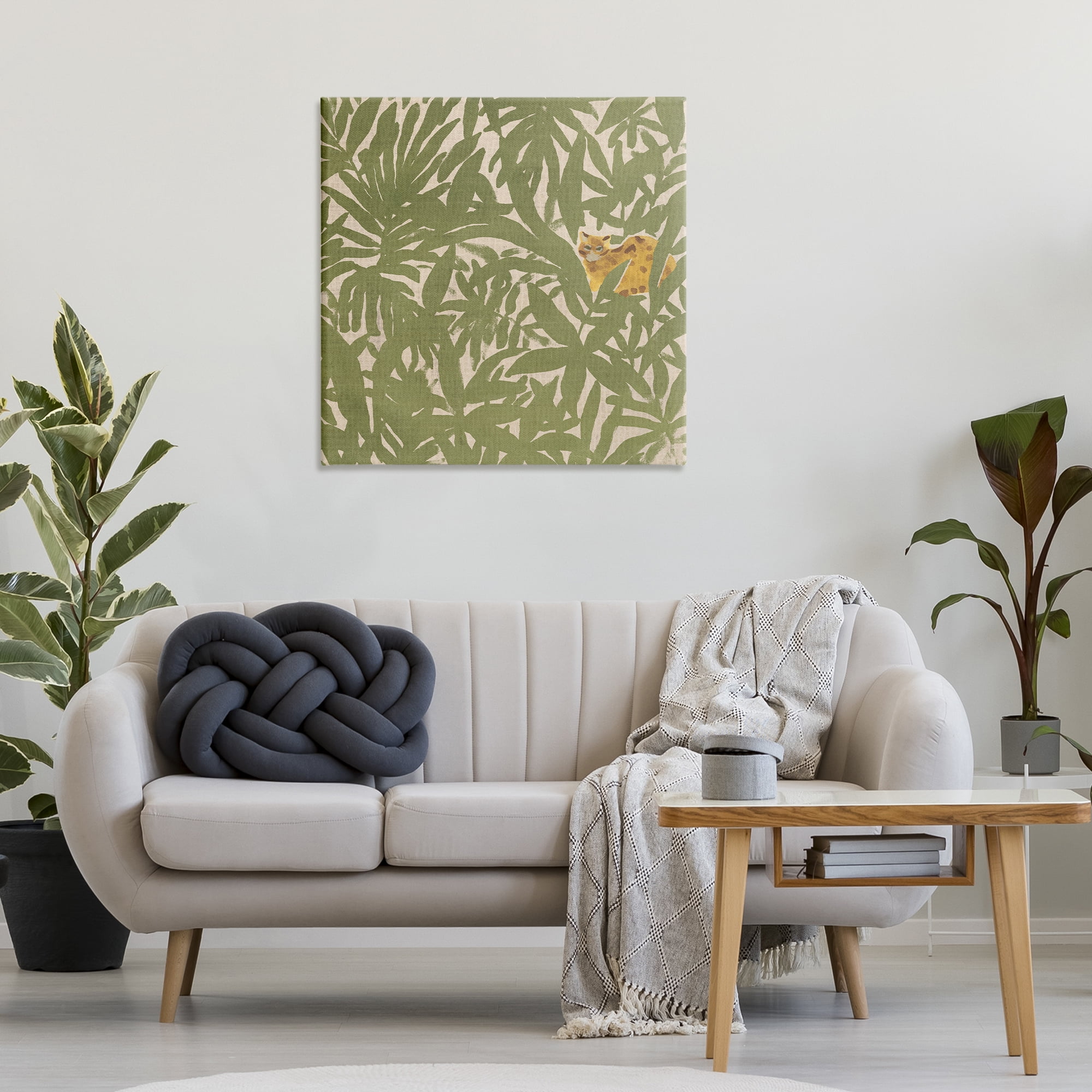 Stupell Industries Hiding Cheetah Palm Plants Botanical & Floral Painting Gallery Wrapped Canvas Art Print Wall Art, 30 x 30