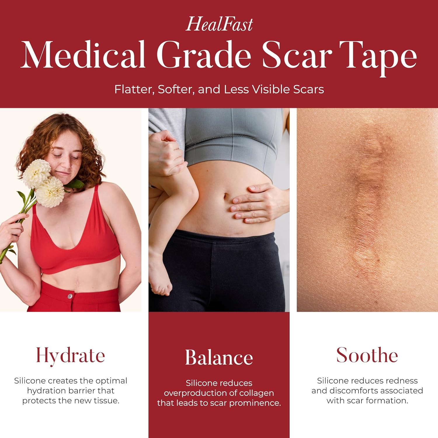 Physician Formulated Silicone Scar Sheets - Advanced Crosspolymer Medical Grade Silicone Scar Tape for Surgery, C Section, Keloids & Hypertrophic Scars - Silicone Tape For Scars - Scar Patches