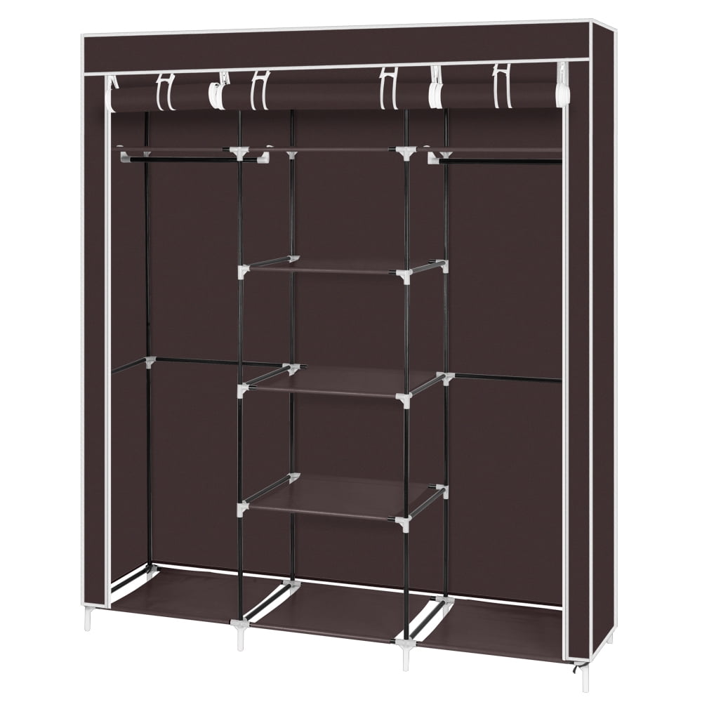 Kepooman 69" Portable Clothes Closet, Non-Woven Fabric Double Rod Wardrobe, Dark Brown Kepooman 69" Portable Clothes Closet, Non-Woven Fabric Double Rod Wardrobe, Dark Brown