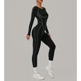 thumbnail image 3 of PISONIC Womens Long Sleeve Workout Jumpsuit Contouring Seams Backless Full Length Catsuit One Piece Bodysuit Yoga Rompers, 3 of 13