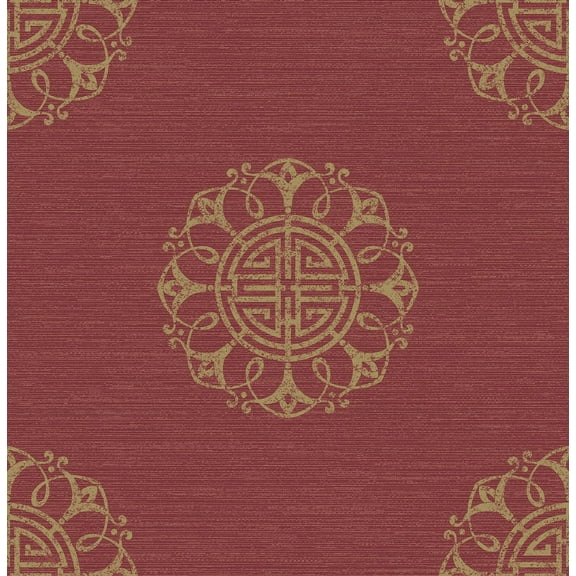 Beacon House Lien Red Fountain Medallion Wallpaper
