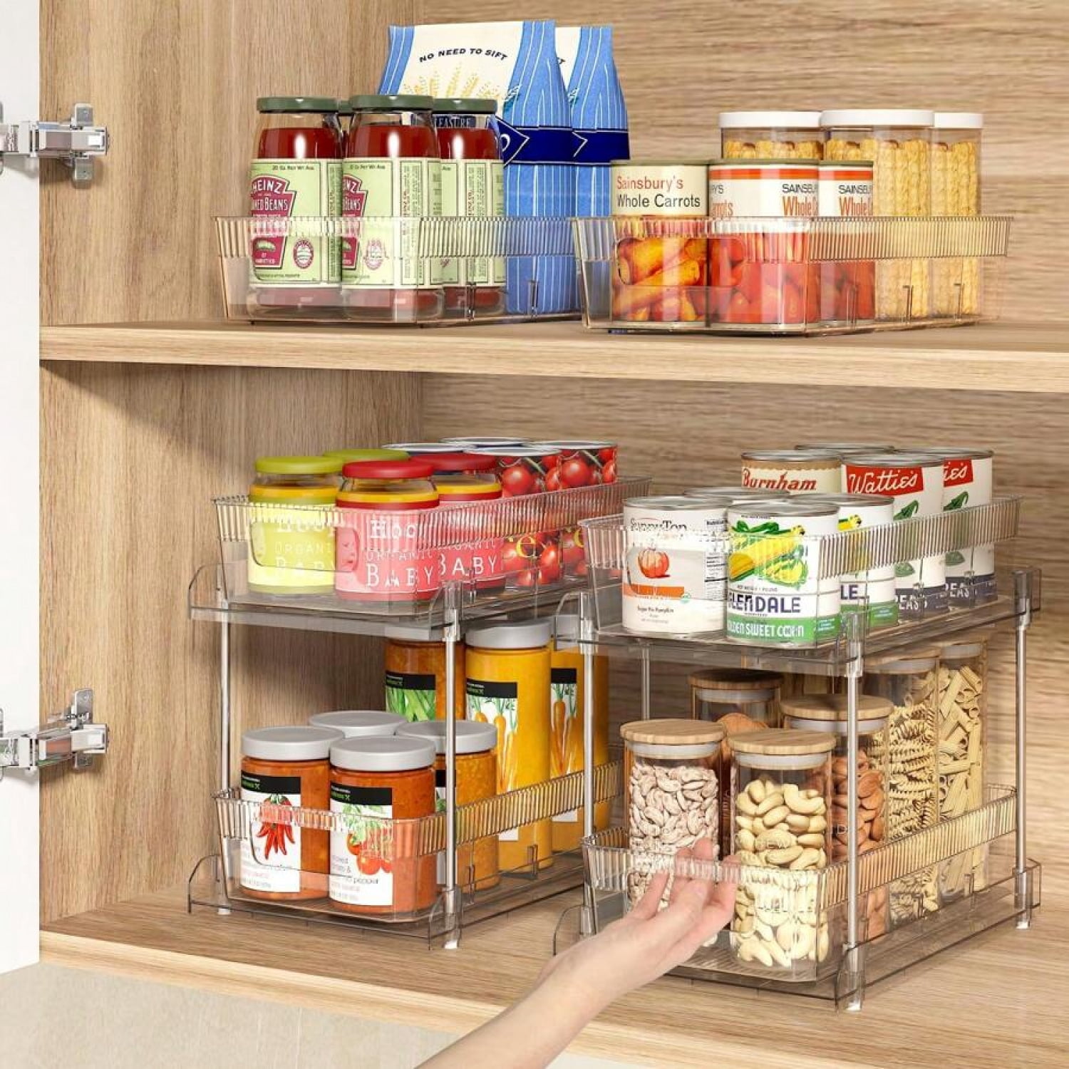 3 Pcs 2 Tier Bathroom Organizer With Dividers, Clear Under Sink Organizers Storage Slide Out Bathroom Vanity Counter Storage Container For Kitchen Pantry Cabinet Closet, Medicine Organizer