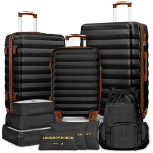 Gowill 10-Piece Hardside Luggage Set, Black & Brown