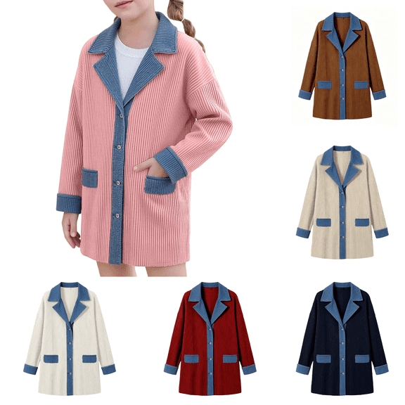 Liyamei Girls Two Tone Denim Style Jacket with Lapel for Fall Casual Warm Wear Size 4-5 Years