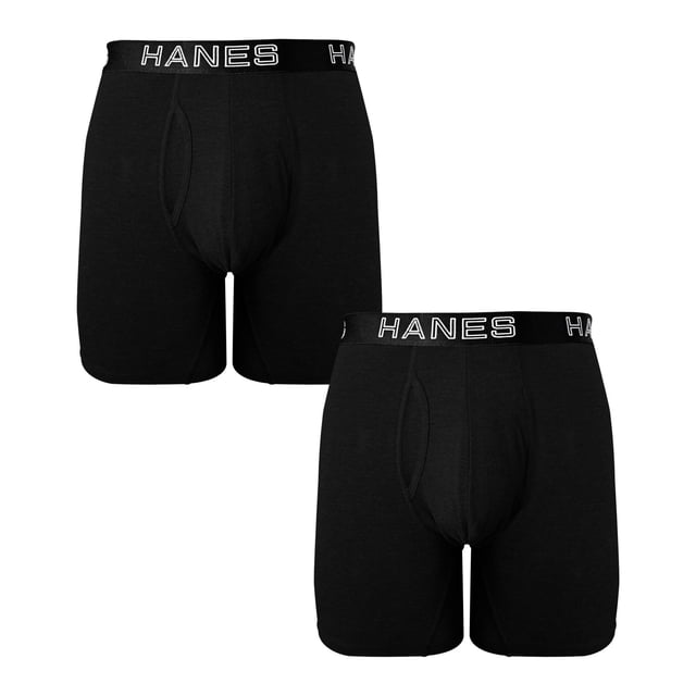Boxer Hanes para hombre, Regular Algodón Elastano Negro 2 Piezas Talla G
