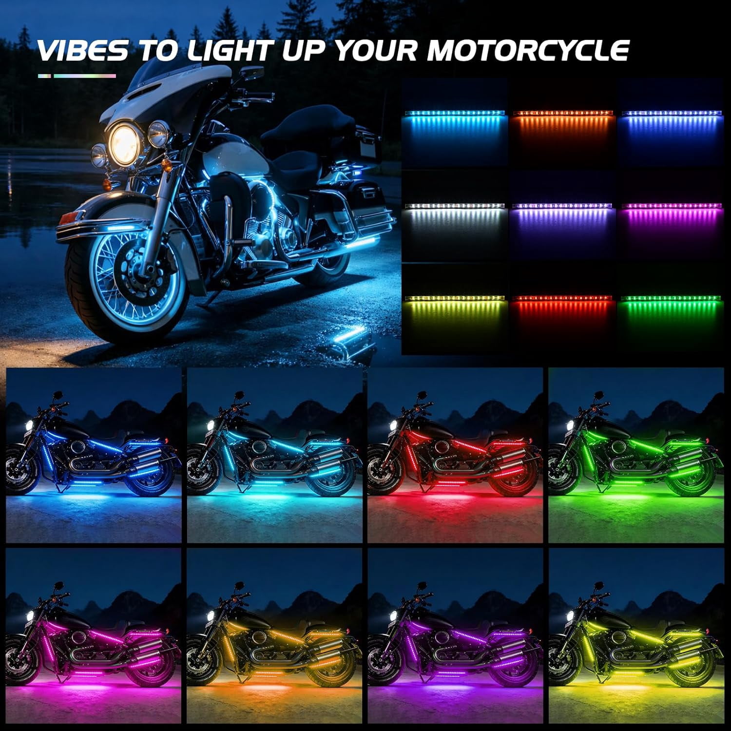 Nilight 12Pcs Motorcycle RGB Led Light Kit Waterproof Multi-Color Atmosphere Lights Lamp with Dual RF Wireless Remote Controllers for Harley Davidson Honda Kawasaki Suzuki
