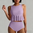 thumbnail image 7 of Staron Women's Swimsuit Set Bikini with Removable Padded Bra High Waist Bottom Tankini Top and Triangle Panties Vacation Beach Swimwear, Purple XL, 7 of 7