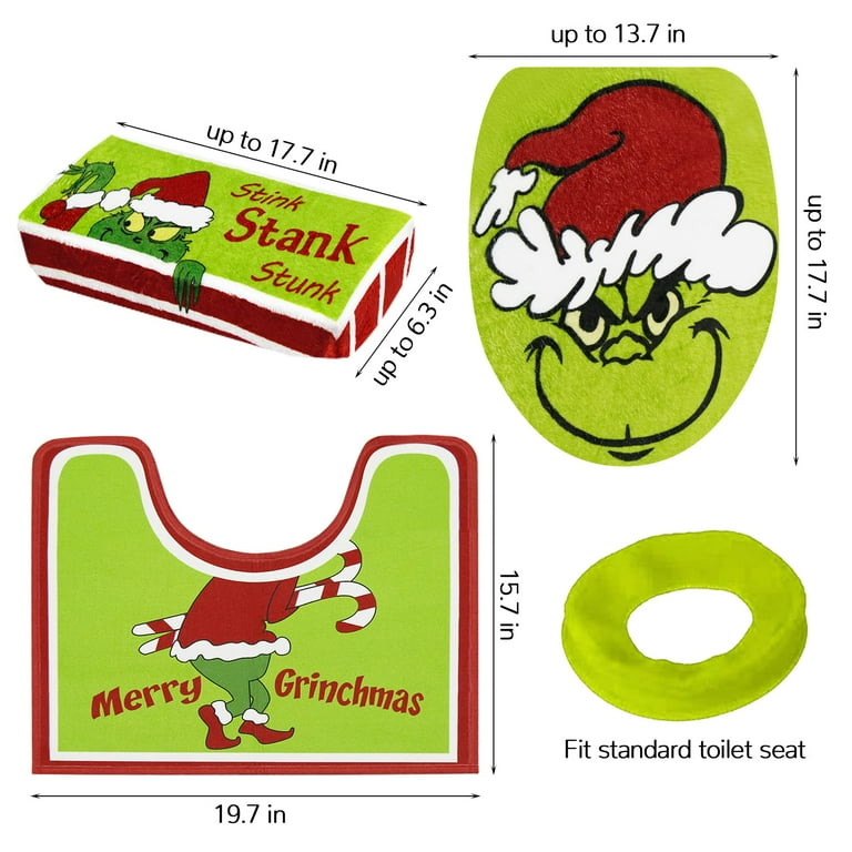 Christmas Bathroom Decor Grinch Toilet Seat Cover Set Sets with