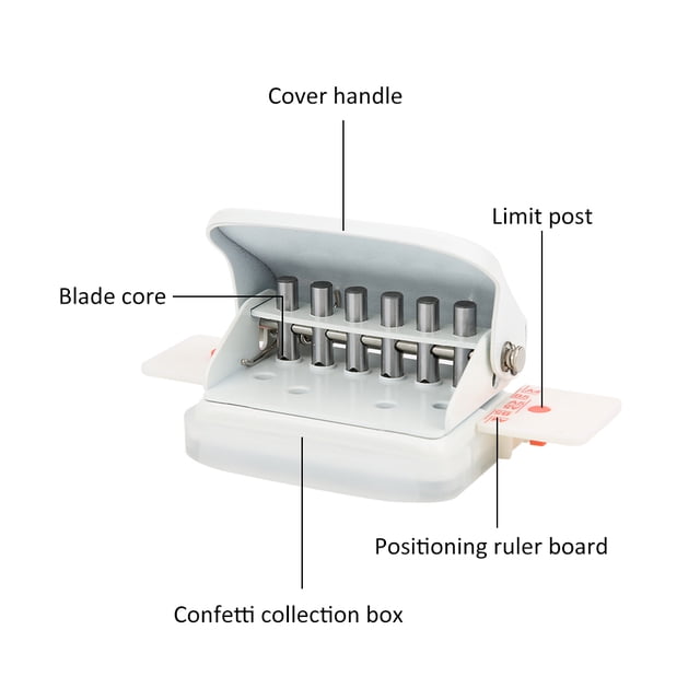6 Hole Puncher, A4 B5 A5 Binding Tool Loose Leaf Paper Puncher with Scale Lines Ruler for Craft Paper Crafts Office Studio Notebook Scrapbook
