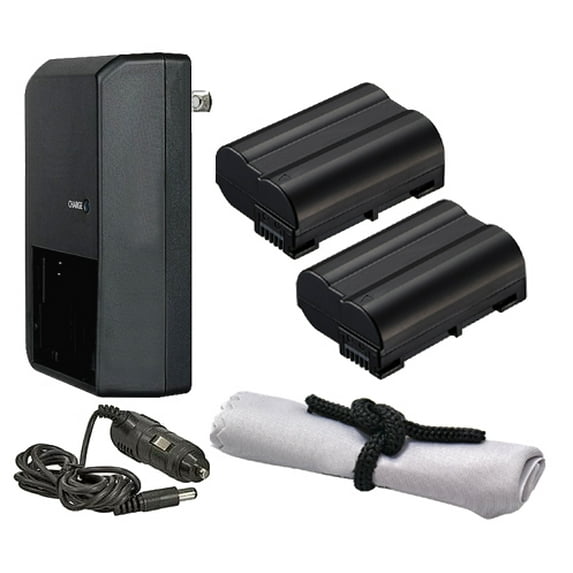 Nikon D610 'Intelligent' Batteries (2 Units) + AC/DC Travel Charger + Nwv Direct Microfiber Cleaning Cloth.