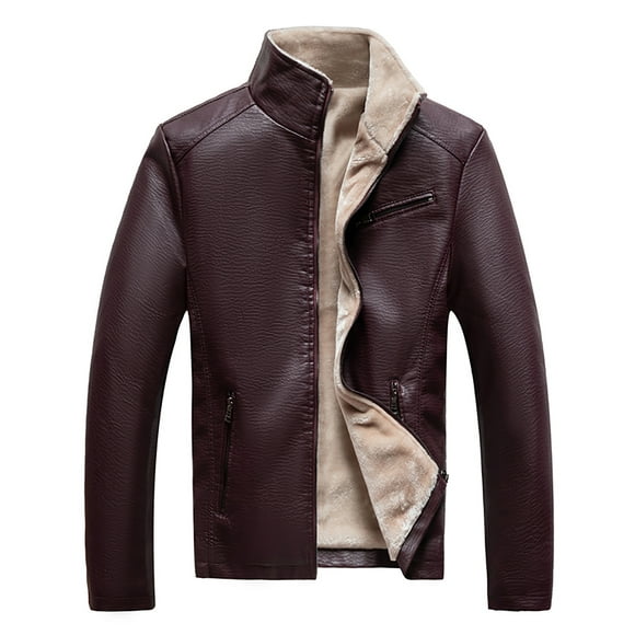 WREESH Men's Leather Plus Fleece Jacket, Motorcycle Jacket, Warm Leather Jacket
