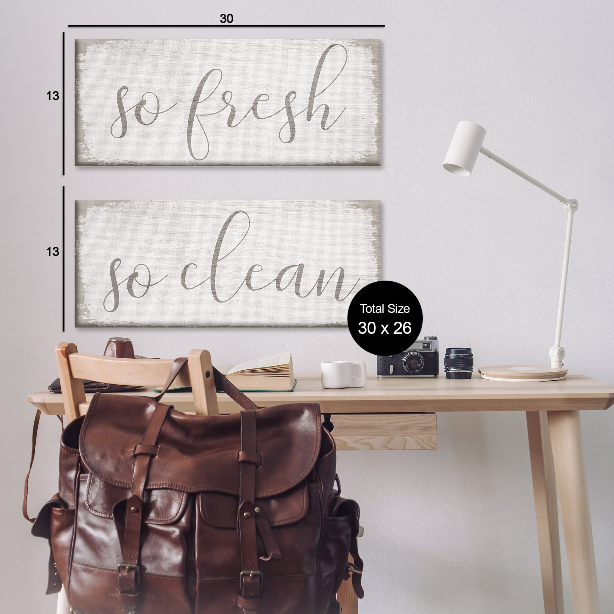 Stupell Industries Rustic White So Fresh So Clean Typography Painting Gallery Wrapped Canvas Art Print Wall Art, 30 x 13, Set of 2