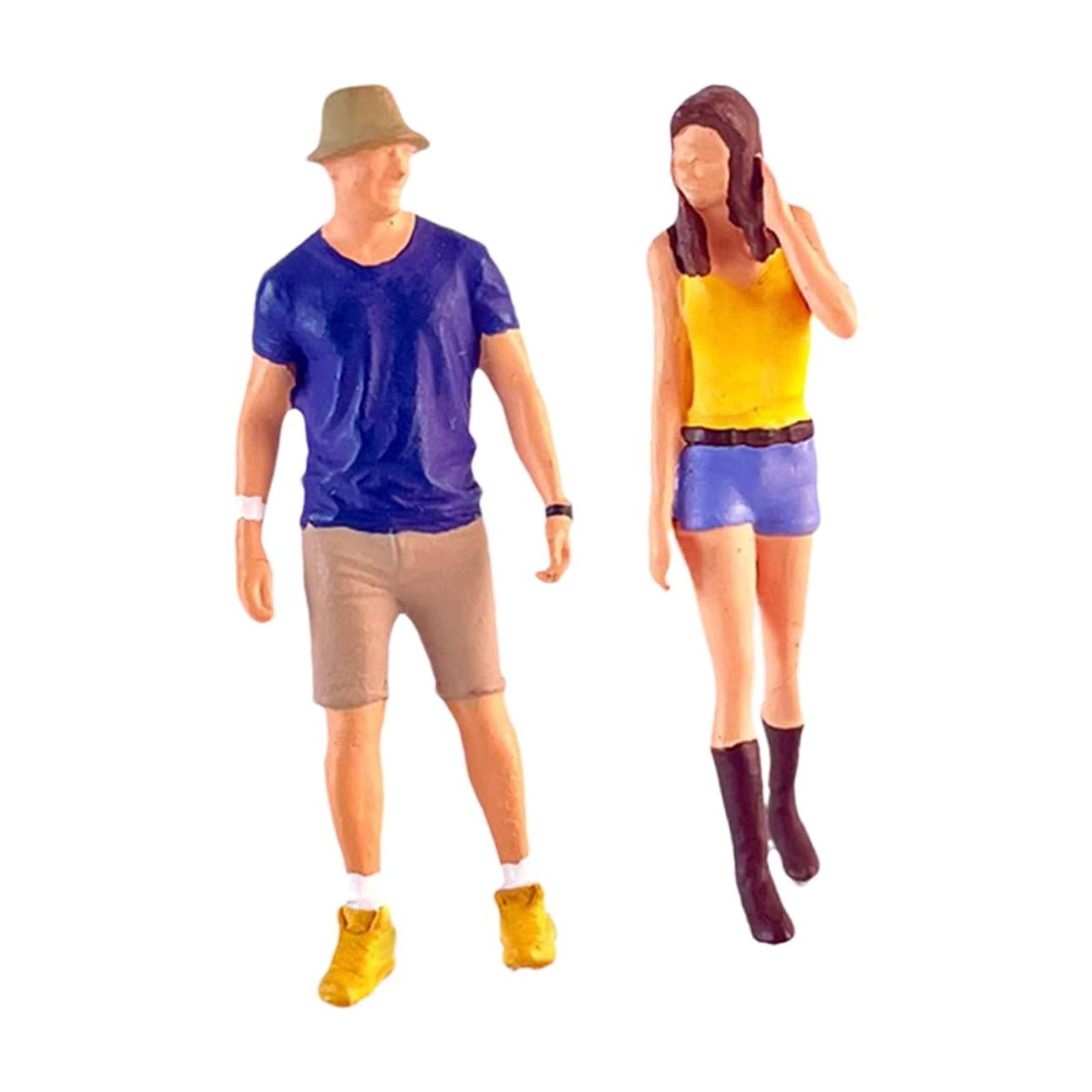 Rushawy 2 Pieces 1/64 Scale Female and Male Model Standing Tiny People Model for Desktop
