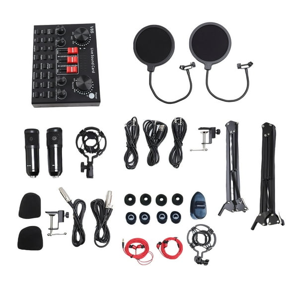 Kit De Micrófono De Condensador, Reducción De Ruido 120 KHz Juego De Tarjeta De Sonido En De 24 Bits Iluminación LED Colorida 16 Efectos De Sonido Con Soporte Giratorio