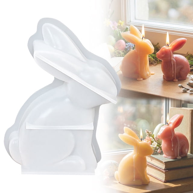 Easter Bunny Silicone Candle Mould – 1pc Sitting Rabbit Design for Wax, Resin or Plaster, Detailed 3D Spring DIY Casting Mold (Silicone Moulds Easter Candle Mould)