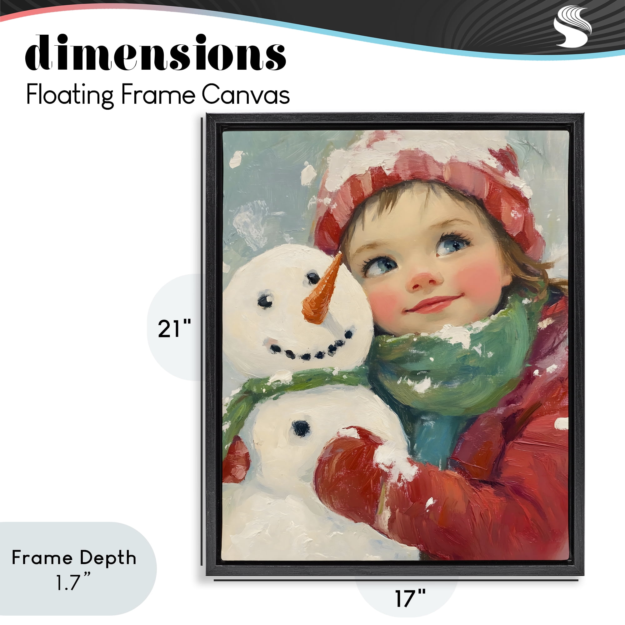 Stupell Industries Christmas Girl & Snowman Embrace Black Framed Floater Canvas Wall Art, design by The Prints Vibe