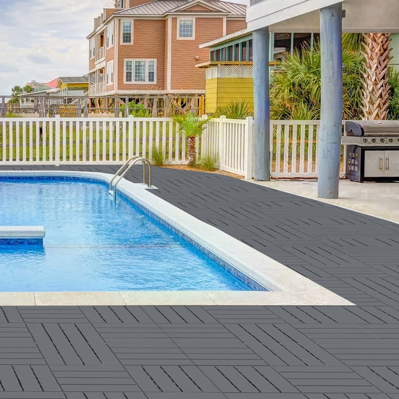 Aukfa 44 Pack Interlocking Deck Tiles, 12"X12" Waterproof Outdoor Flooring for Patio, Garden, Deck, Poolside, Backyard, Gray