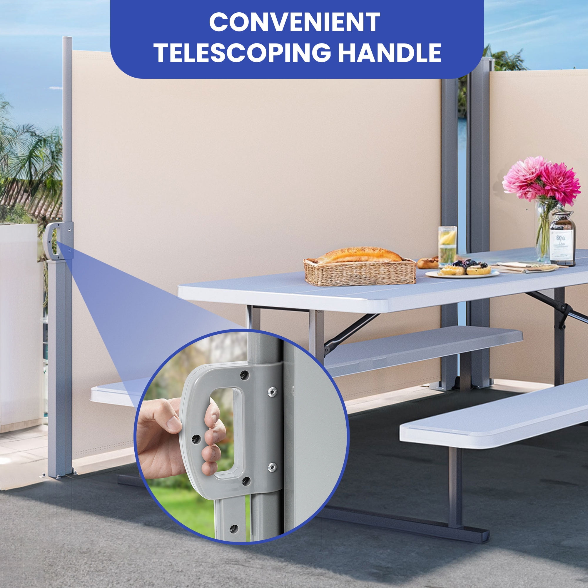 Uforic 118''X 78'' Side Screen Retractable Privacy UV-Resistant Waterproof  for Garden, Deck, Beige