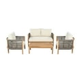 thumbnail image 2 of Christopher Knight Home Boho 4 Pieces Patio Conversation Set, Outdoor Rattan Rope-Woven Sofa Set, Grey+Beige, 2 of 13