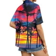 thumbnail image 4 of Huresd Hawaiian Shirts for Women Palm Tree Button Down Short Sleeve Holiday Tropical Blouse Hot Pink L, 4 of 6