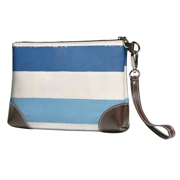 Leather Clutch 8 X 5. 5 In Wrist Strap And Hand Bag Easy To Carry Lightweight Waterproof And Durable Skyblue Stripe_1