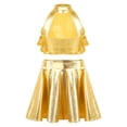 thumbnail image 3 of TiaoBug Kids Girls 2 Piece Hip Hop Latin Jazz Dance Outfit Sequin Sleeveless Crop Top with Metallic Skirt Set Gold 8, 3 of 7