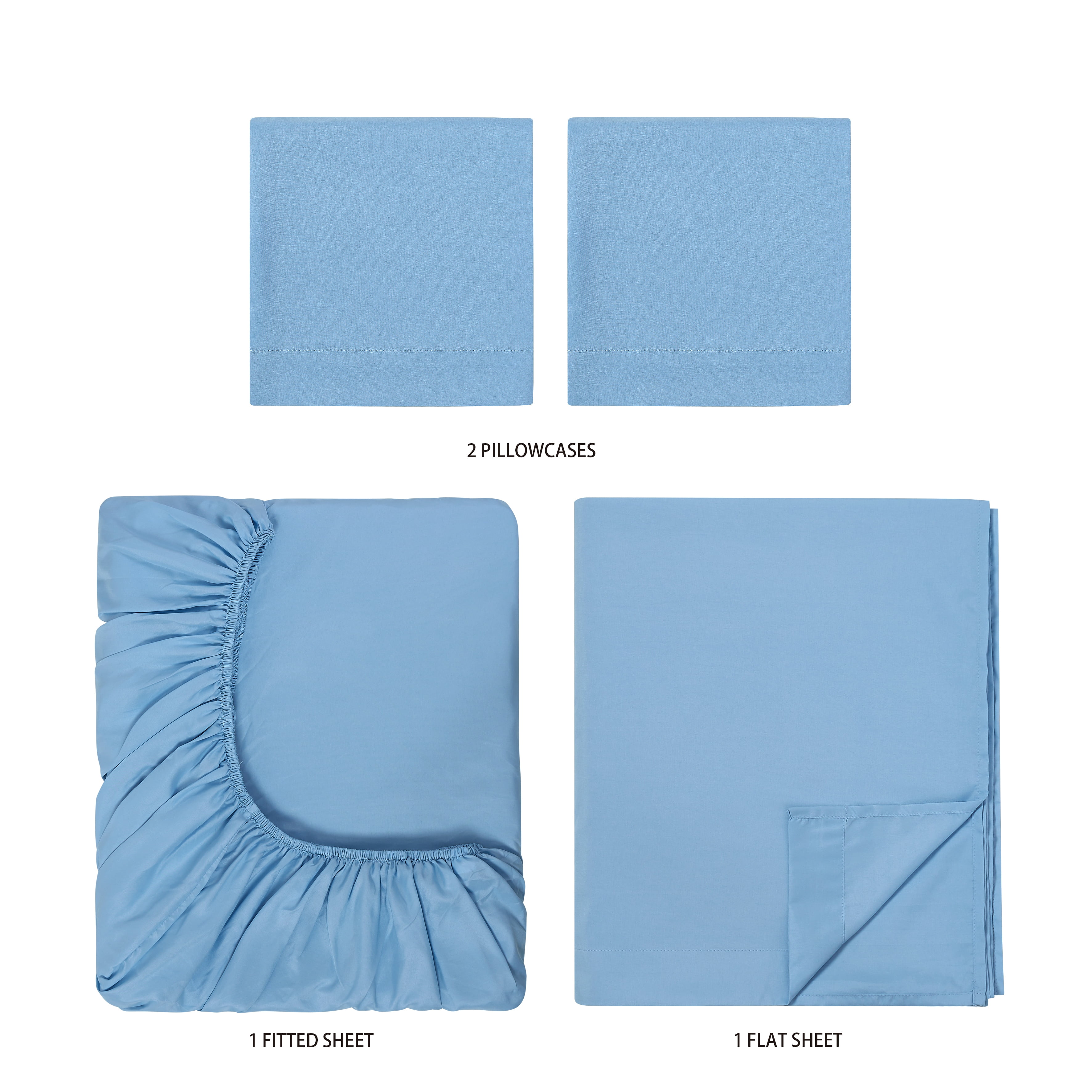 Mainstays Basic Value Microfiber Bed Sheet Set, Light Blue, Queen, 4 Piece