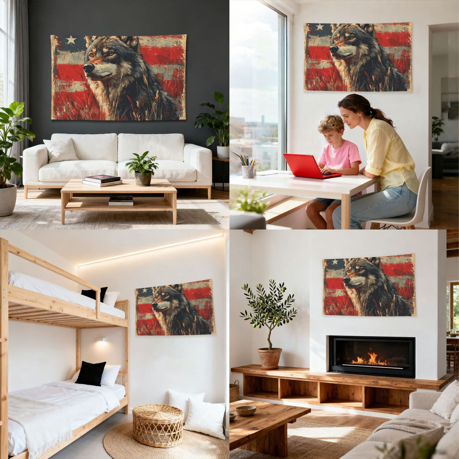 Wolf Hunting Retro USA Flag Four Hole Decorated Banner Flag for Garden Yard Home Decoration Indoor Outdoor 4x6 Ft