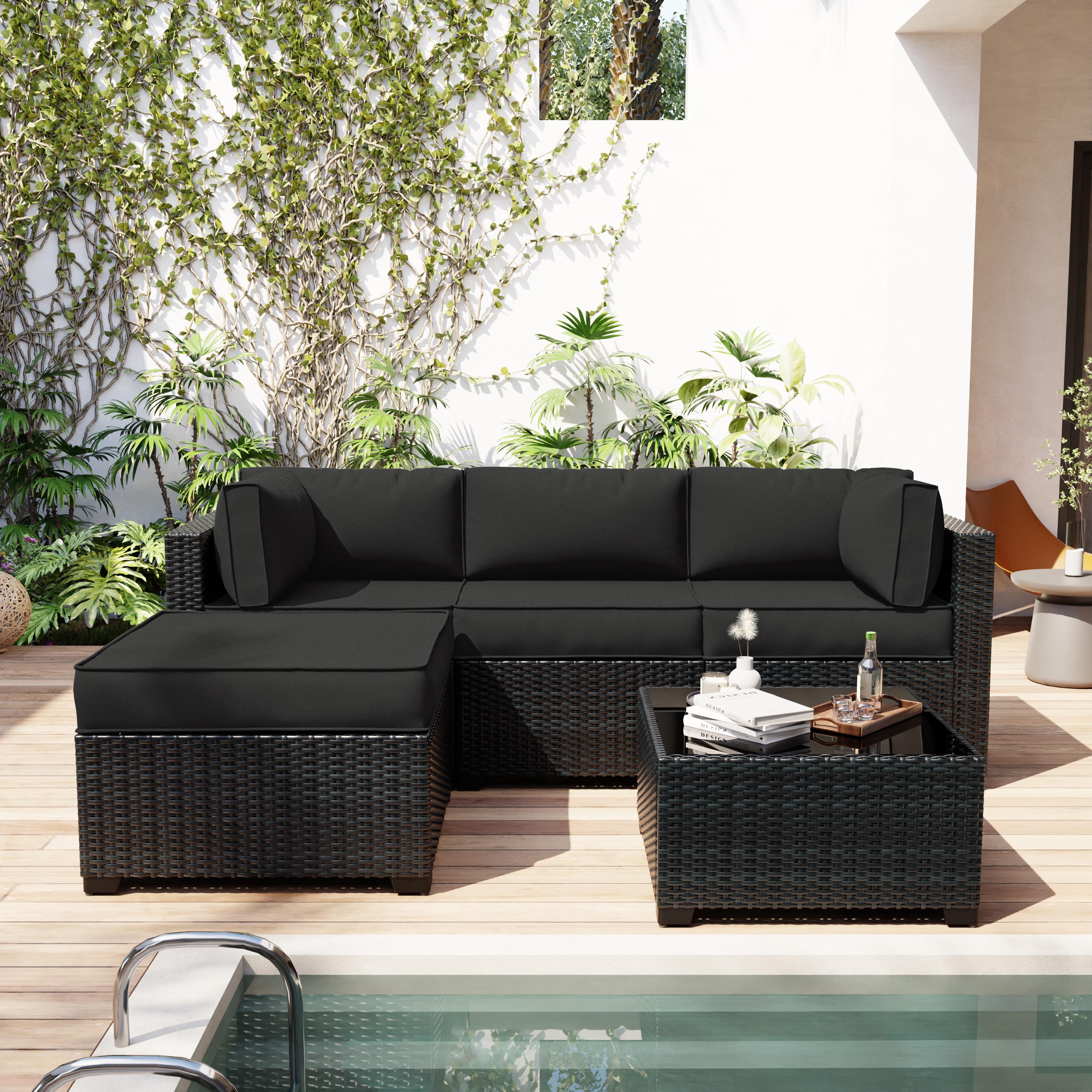 Snubbull 9 Pcs Outdoor Patio Cushion Covers with 4 Size, Waterproof & Zippered, Black