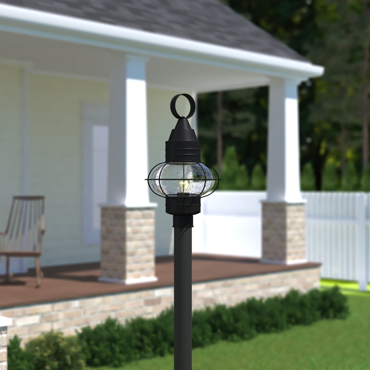 Vaxcel Chatham 1L Black Coastal Outdoor Globe Post Light Clear Glass
