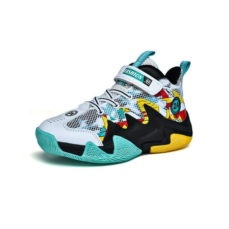 

Woobling Kids Lightweight Athletic Sneaker Magnetic Sneakers Sports Color Block Basketball Shoes Black 3Y
