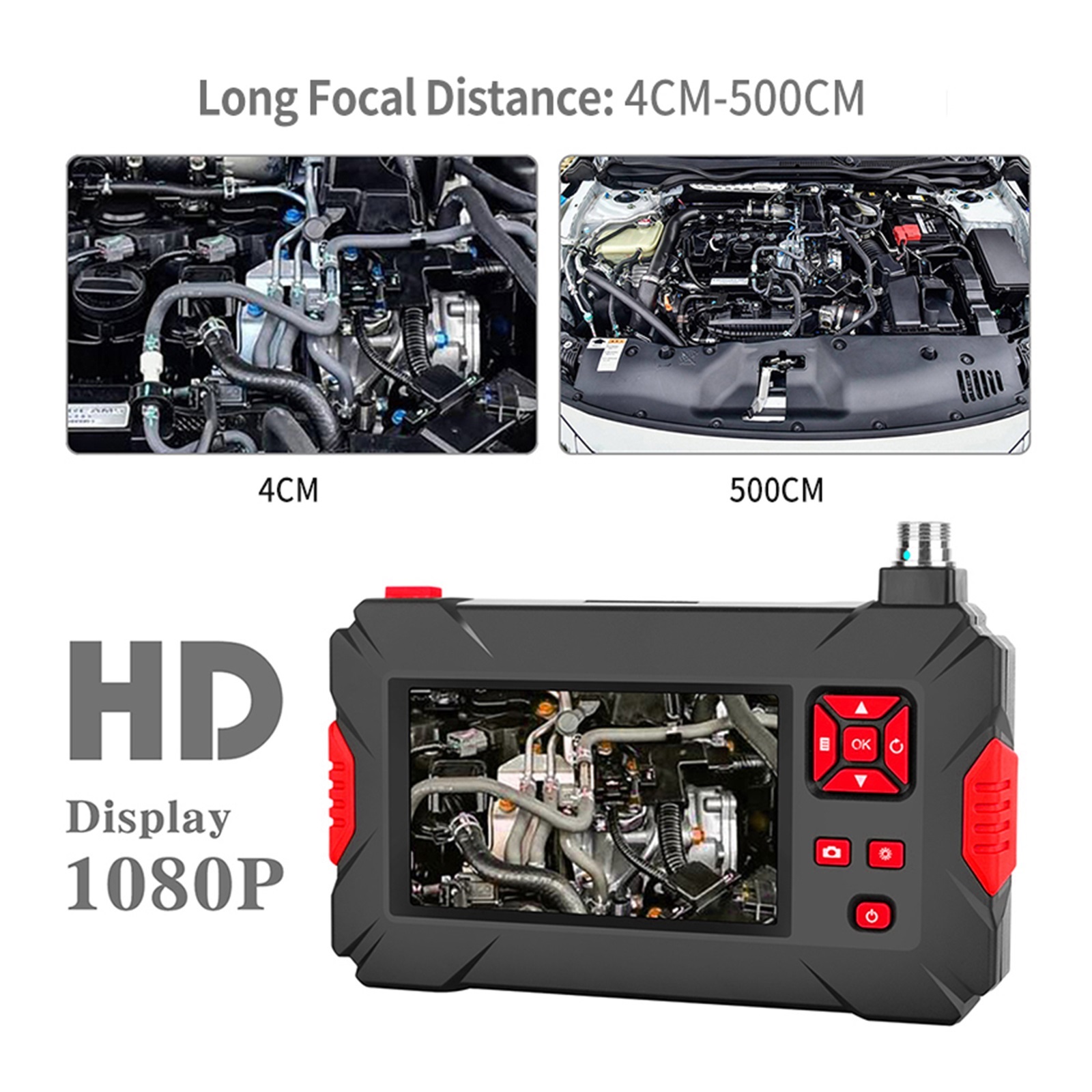 P30 8MM Dual Lens 360 Degree Rotate Industrial Borescope Endoscope 4.3 " IPS LCD Digital Cars Inspection Camera With 8 LED ,Stunning Clarity