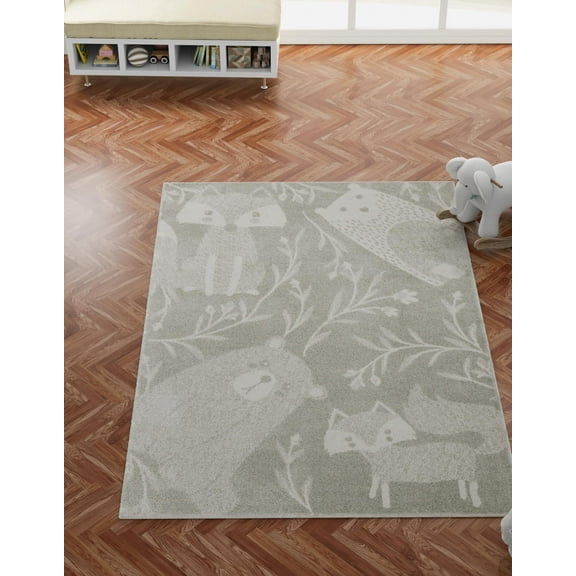 Unique Loom Whimsy Kids Collection Area Rug - Foxy (5' 3" x 8' Rectangle Gray/Ivory)