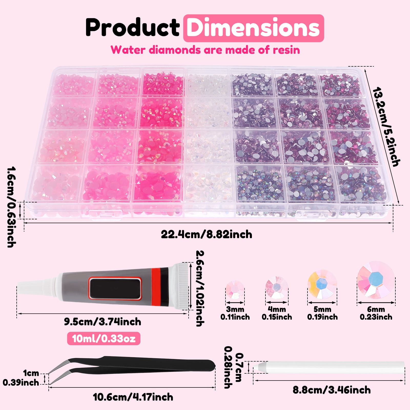 Atopoler 28 Type Pink Rhinestone Bedazzling Kit,11760 Pcs Resin Rhinestone with Glue Tweezers Pickup Pen,Gems Diamonds for Bottle Phone Makeup