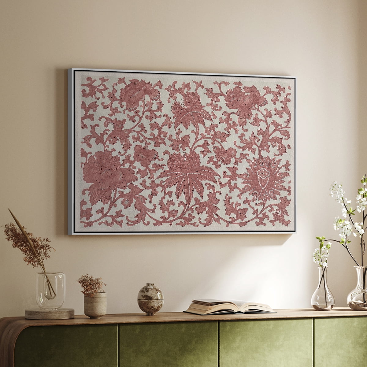 Vintage Abstract Print-XXVIII Framed in White Wood Gallery Wrapped Canvas 25 in. x 37 in.