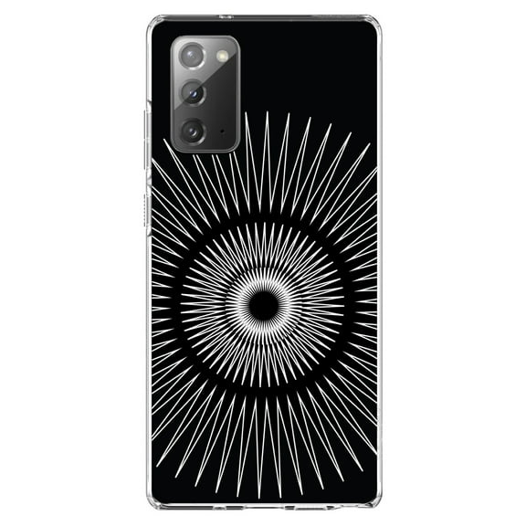 DistinctInk Clear Shockproof Hybrid Case for Samsung Galaxy Note 20 (6.7" Screen) - TPU Bumper, Acrylic Back, Tempered Glass Screen Protector - Black White Star Bursts