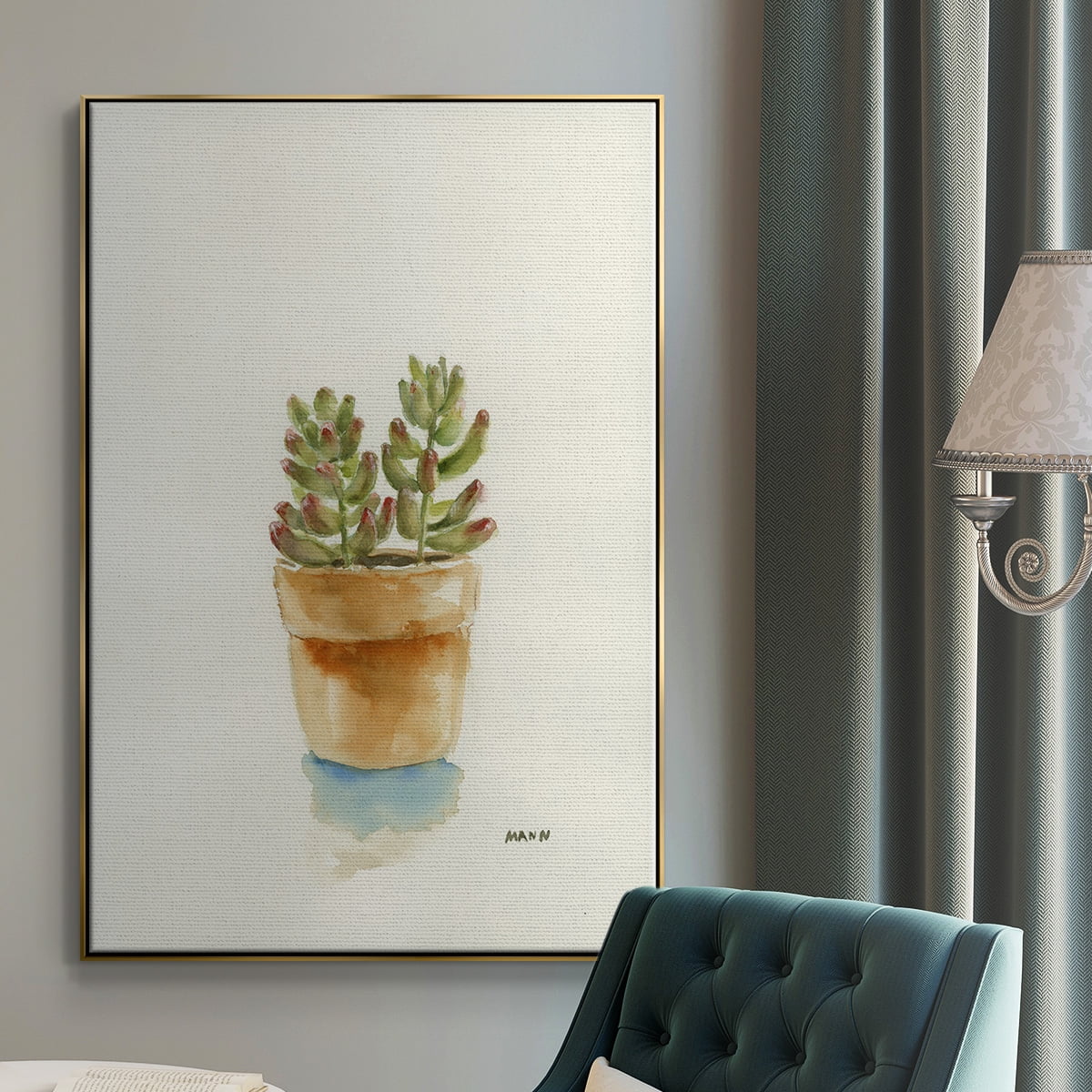 Succulent III Framed Premium Gallery Wrapped Canvas - Ready to Hang - 17 x 25 - Gold Floating Frame