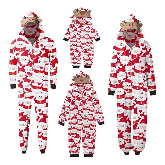 Pyjamas de Noël Reindeer, Tenues de Famille Assorties, Pyjamas de Noël de Haute Qualité pour un Style Familial Cohérent (Rouge)