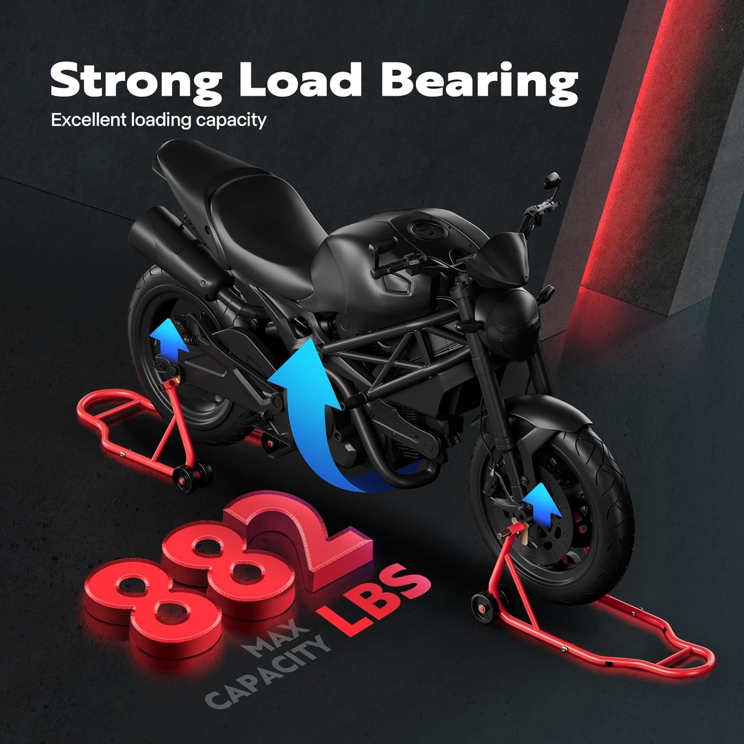 SPECSTAR Motorcycle Stand Lift,882 Lbs Capacity Heavy Duty Front Rear Combo Stand Lift with U+L Adjustable Swingarm Spool, For Most Suzuki Yamaha Honda Kawasaki Motorcycles,Red