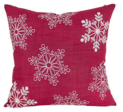 Awebest Snowflake Throw Pillow Covers 18x18 Christmas Red Decor Pillowcases Outdoor Embroidered Cushion for Farmhouse Sofa Office Bed Living Room 2 Pcs