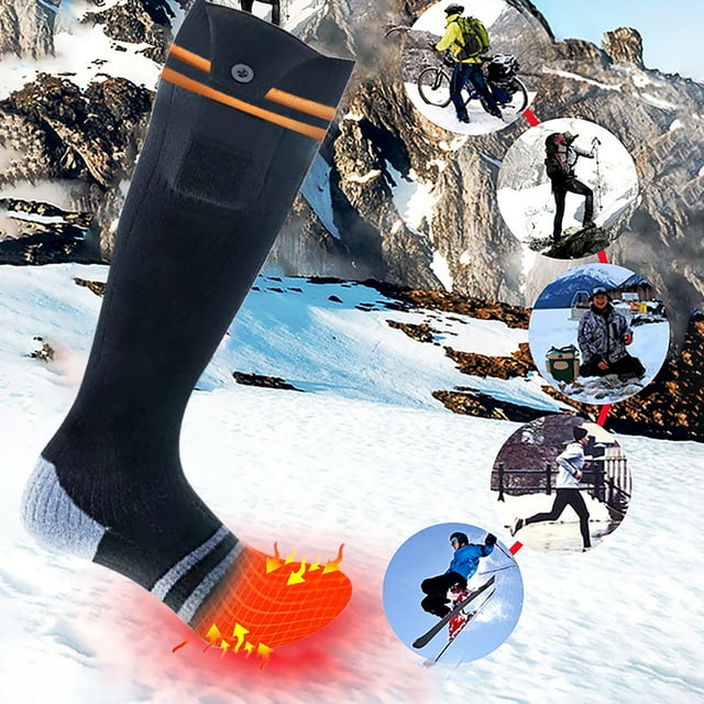 Rvkxad Rechargeable Heated Socks with 3 Temperature Settings, Full Foot Warmers for Outdoor Skiing Winter Sports Cold Weather, Battery Powered Heating Socks