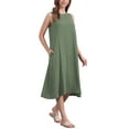 thumbnail image 4 of Vestidos de lino para mujer INSPIRE CHIC, con cuello redondo, corte holgado, sin mangas, vestidos de verano casuales con bolsillos, color verde L, 4 of 6