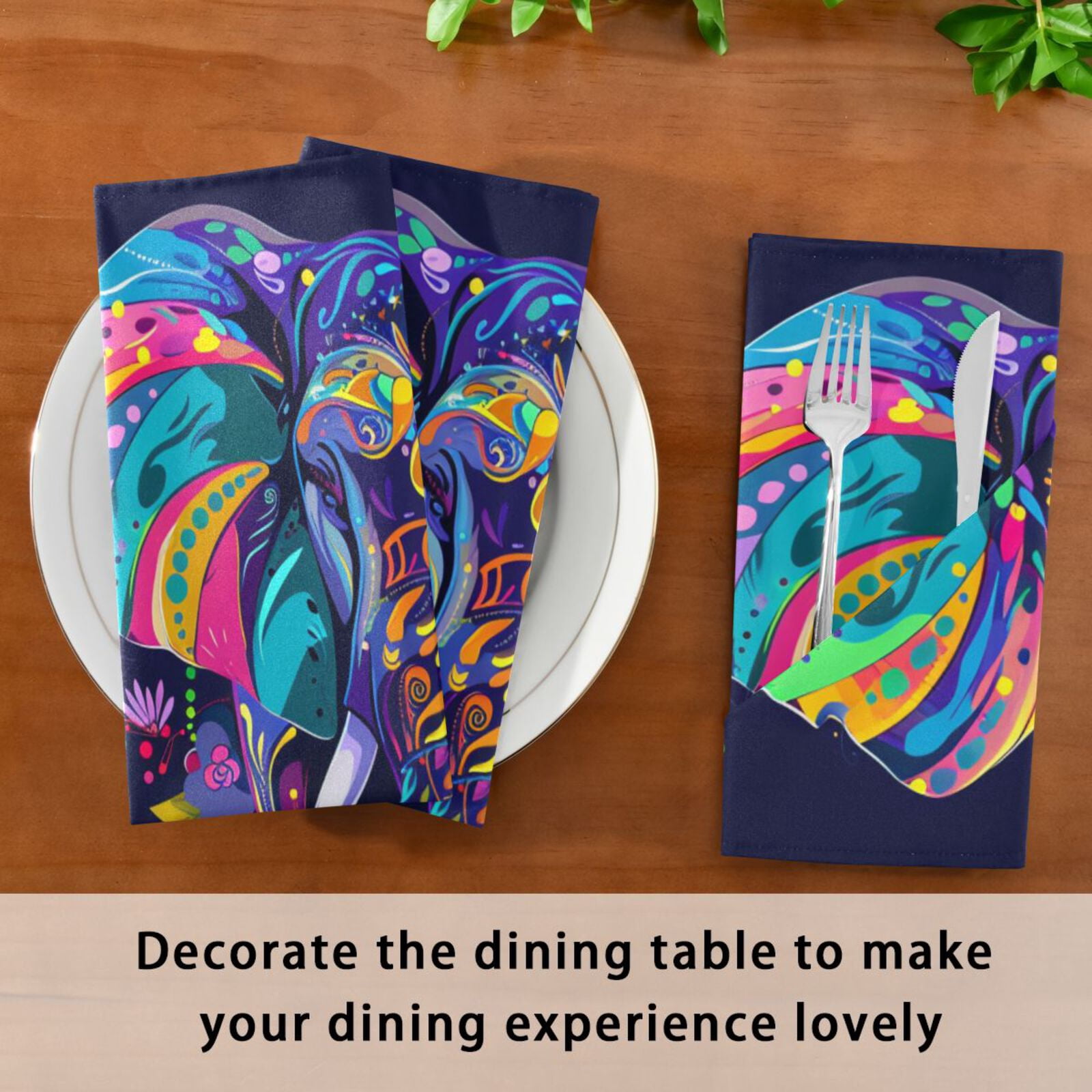 JSTEL Rainbow Elephant Flower Boho Cloth Napkins Set of 6, 20x20 Inch Washable and Reusable Napkin for Decoupage Dinner Party Everyday Use