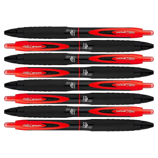 Uni-Ball Signo 307 Stylo à Bille Roulante Gel Rétractable à Pointe Moyenne, Rouge, 8 Unités