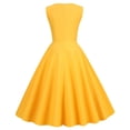 thumbnail image 3 of QLEICOM 1950's Dresses for Women Vintage, Sleeveless Hollow Mid-Length Dress, Formal Stretch Slim High Waist Swing Dress, Audrey Hepburn Style Party Dresses Gold S, 3 of 4