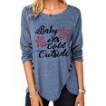 thumbnail image 2 of Blusa Estampado Cuello Redondo Dobladillo Irregular Botón Manga Larga Tops De Moda Para Mujer Azul L, 2 of 5